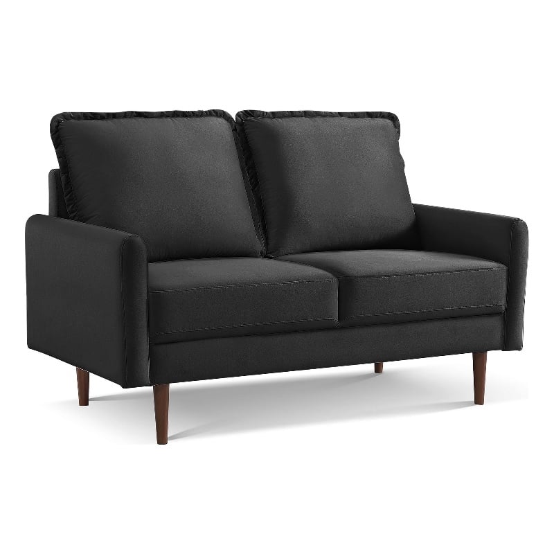 57 Inch Wide Upholstered Two Cushion Loveseat with Cambered Arms in Black Velvet