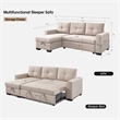 Tufted Sectional Chaise Sofa Sleeper with Storage in Beige
