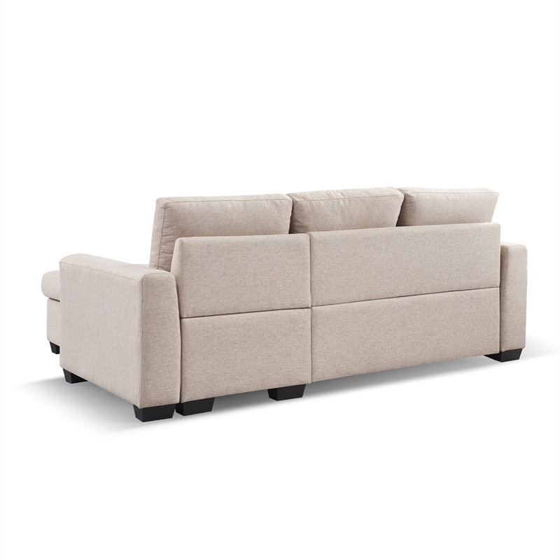 Tufted Sectional Chaise Sofa Sleeper with Storage in Beige