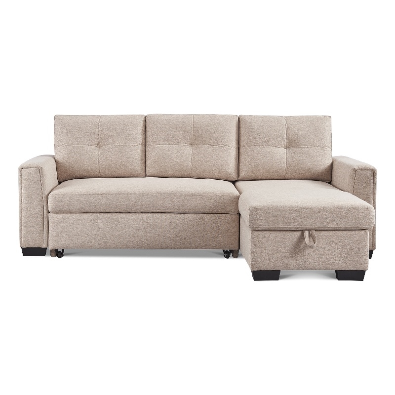 Tufted Sectional Chaise Sofa Sleeper with Storage in Beige