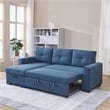 Tufted Sectional Chaise Sofa Sleeper with Storage in Blue