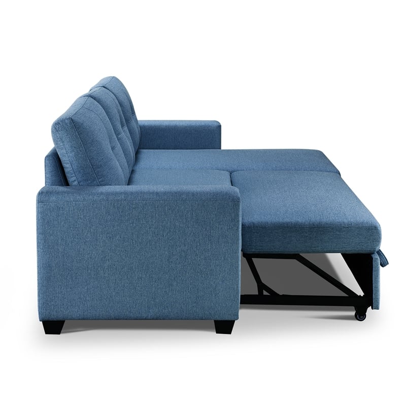 Tufted Sectional Chaise Sofa Sleeper with Storage in Blue