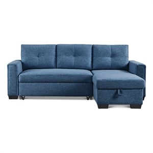 Tufted Sectional Chaise Sofa Sleeper with Storage in Blue