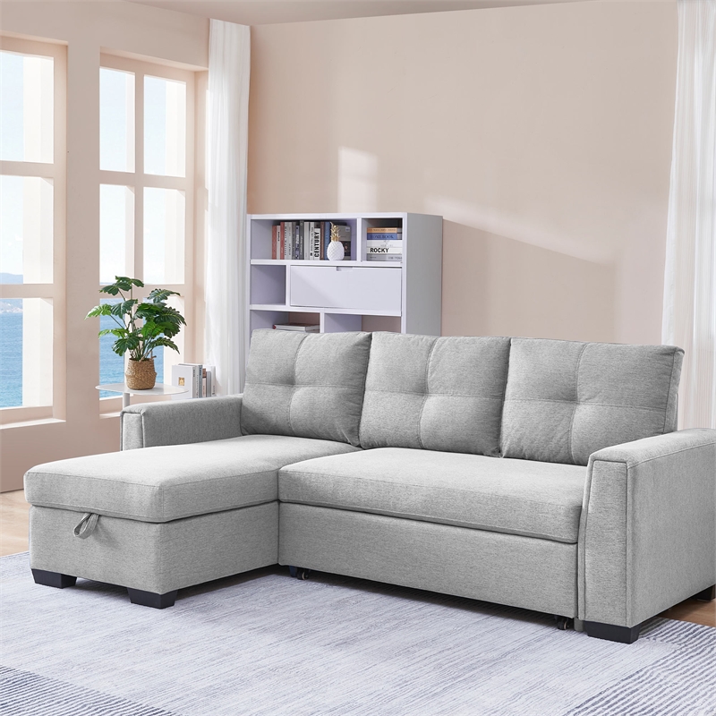 Tufted Sectional Chaise Sofa Sleeper with Storage in Dark Grey