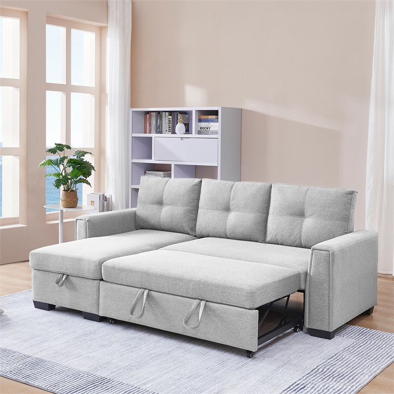 Tufted Sectional Chaise Sofa Sleeper with Storage in Dark Grey