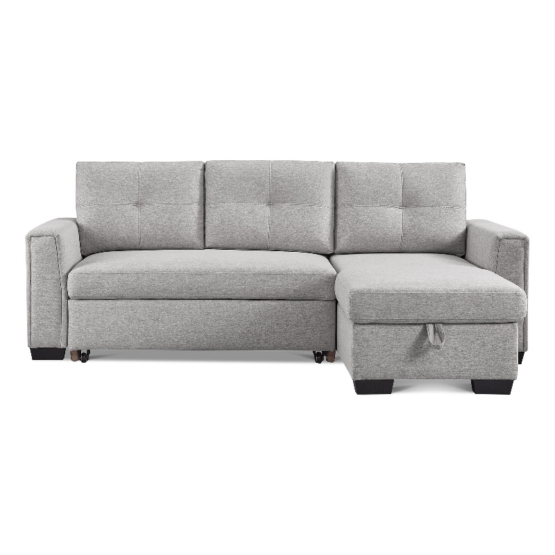 Tufted Sectional Chaise Sofa Sleeper with Storage in Dark Grey