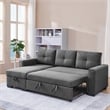 Tufted Sectional Chaise Sofa Sleeper with Storage in Dark Grey