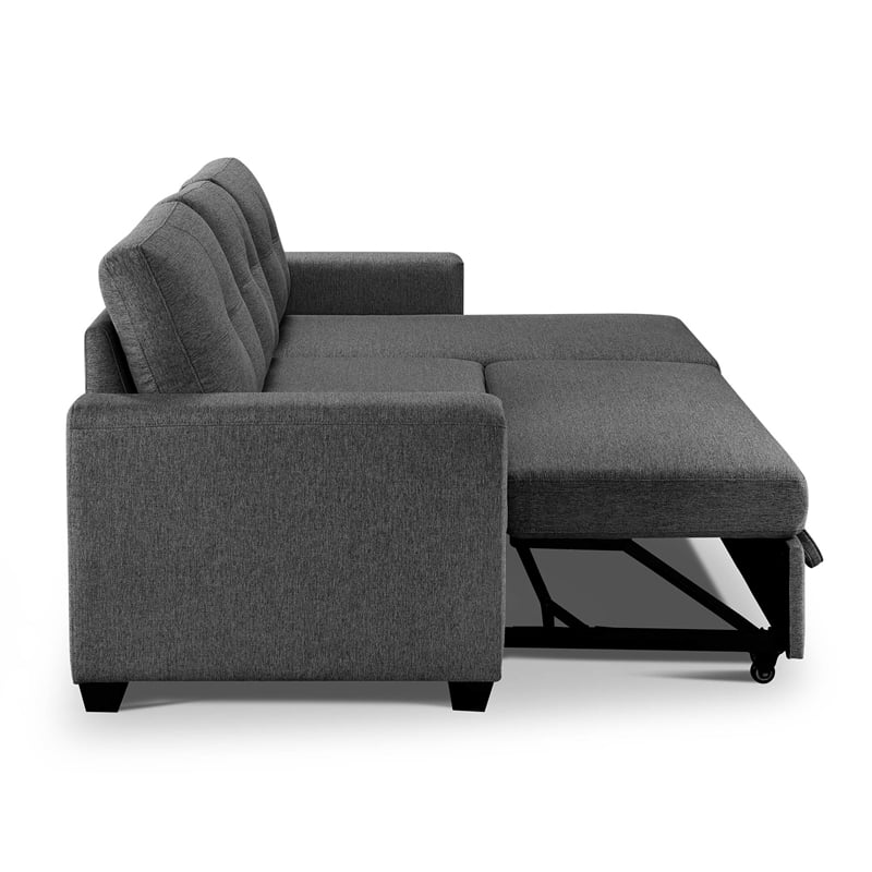 Tufted Sectional Chaise Sofa Sleeper with Storage in Dark Grey