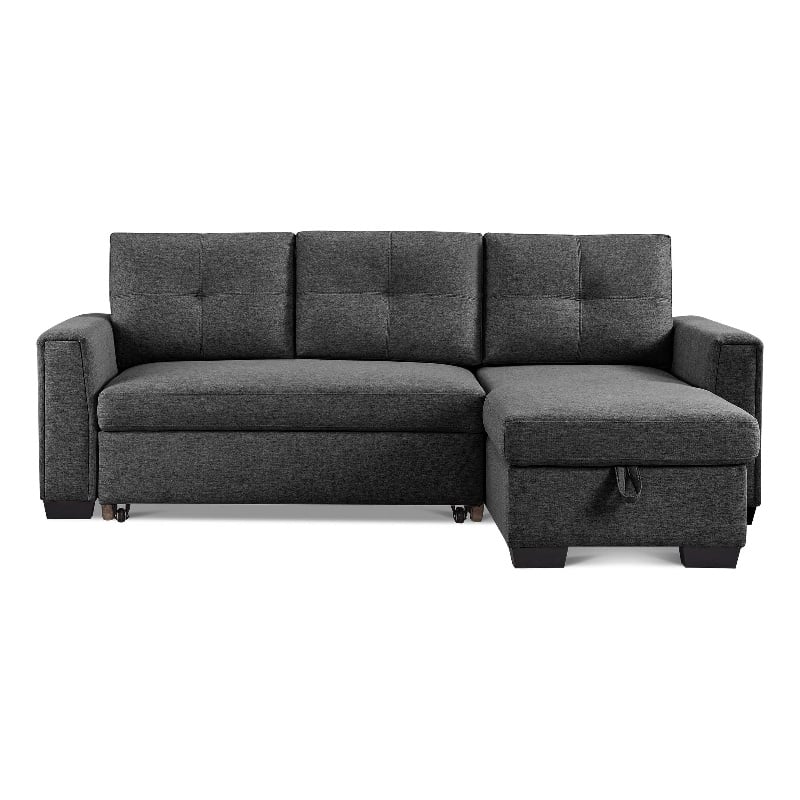 Tufted Sectional Chaise Sofa Sleeper with Storage in Dark Grey