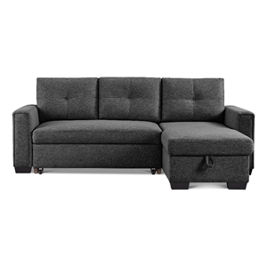 Tufted Sectional Chaise Sofa Sleeper with Storage in Dark Grey