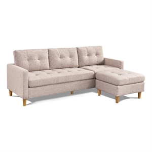 Two Piece Upholstered Tufted L Shaped Sectional with Ottoman in Beige