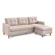 Two Piece Upholstered Tufted L Shaped Sectional with Ottoman in Beige