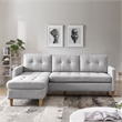 Two Piece Upholstered Tufted L Shaped Sectional with Ottoman in Light Grey