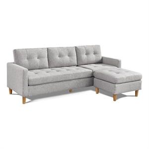 Two Piece Upholstered Tufted L Shaped Sectional with Ottoman in Light Grey