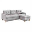 Two Piece Upholstered Tufted L Shaped Sectional with Ottoman in Light Grey