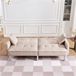 Tufted Futon Convertible Sofa Sleeper with Two Throw Pillows in Beige Velvet