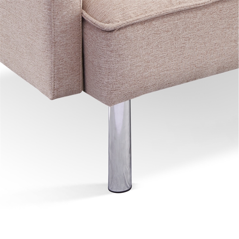 Tufted Futon Convertible Sofa Sleeper with Two Throw Pillows in Beige Velvet