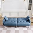 Tufted Futon Convertible Sofa Sleeper with Two Throw Pillows in Blue Velvet