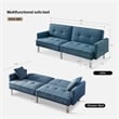 Tufted Futon Convertible Sofa Sleeper with Two Throw Pillows in Blue Velvet