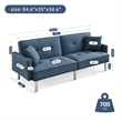Tufted Futon Convertible Sofa Sleeper with Two Throw Pillows in Blue Velvet