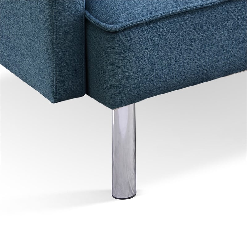 Tufted Futon Convertible Sofa Sleeper with Two Throw Pillows in Blue Velvet