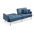 Tufted Futon Convertible Sofa Sleeper with Two Throw Pillows in Blue Velvet