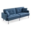 Tufted Futon Convertible Sofa Sleeper with Two Throw Pillows in Blue Velvet