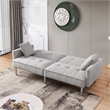 Tufted Futon Convertible Sofa Sleeper w/ Two Throw Pillows in Light Grey Velvet