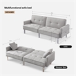 Tufted Futon Convertible Sofa Sleeper w/ Two Throw Pillows in Light Grey Velvet