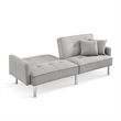 Tufted Futon Convertible Sofa Sleeper w/ Two Throw Pillows in Light Grey Velvet