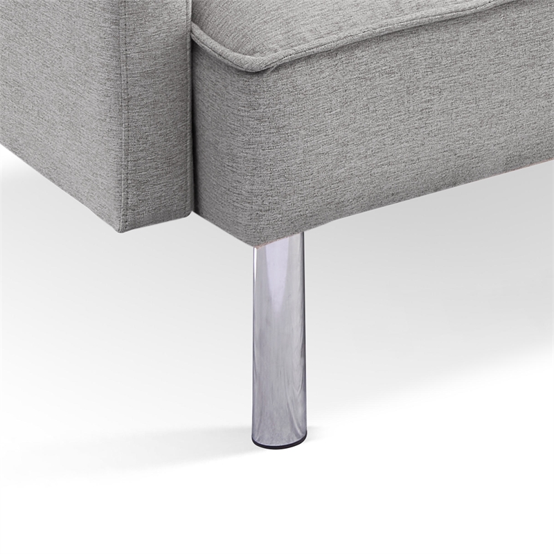 Tufted Futon Convertible Sofa Sleeper w/ Two Throw Pillows in Light Grey Velvet