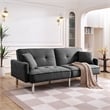 Tufted Futon Convertible Sofa Sleeper with Two Throw Pillows in Dark Grey Velvet