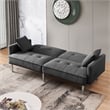 Tufted Futon Convertible Sofa Sleeper with Two Throw Pillows in Dark Grey Velvet