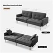 Tufted Futon Convertible Sofa Sleeper with Two Throw Pillows in Dark Grey Velvet