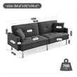 Tufted Futon Convertible Sofa Sleeper with Two Throw Pillows in Dark Grey Velvet