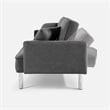Tufted Futon Convertible Sofa Sleeper with Two Throw Pillows in Dark Grey Velvet