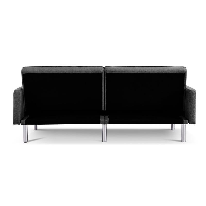 Tufted Futon Convertible Sofa Sleeper with Two Throw Pillows in Dark Grey Velvet