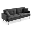 Tufted Futon Convertible Sofa Sleeper with Two Throw Pillows in Dark Grey Velvet