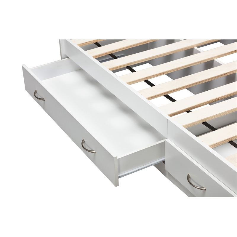 OS Home and Office Furniture Twin Sized White Mates Bed with Two Drawers