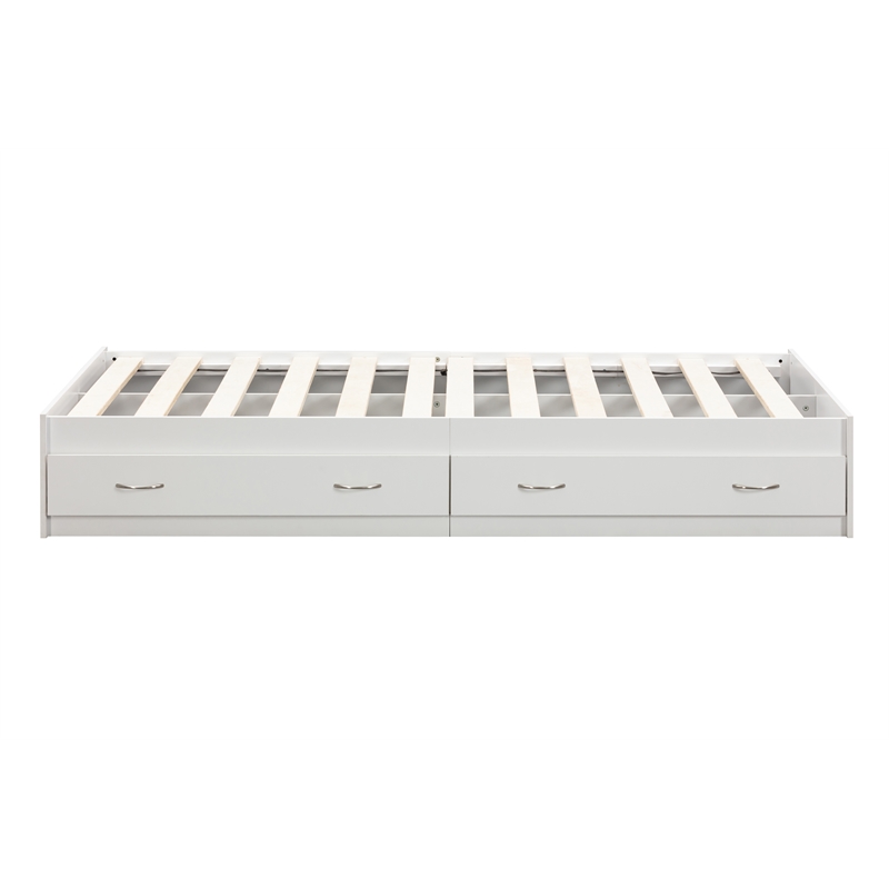 OS Home and Office Furniture Twin Sized White Mates Bed with Two Drawers