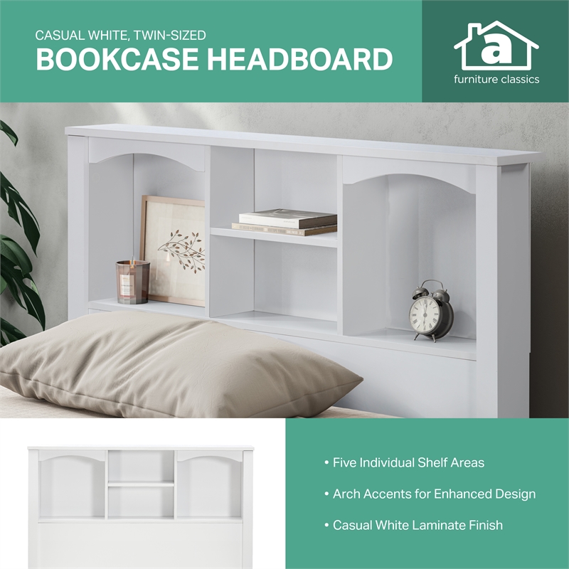 OS Home and Office Furniture Twin Sized White Bookcase Headboard