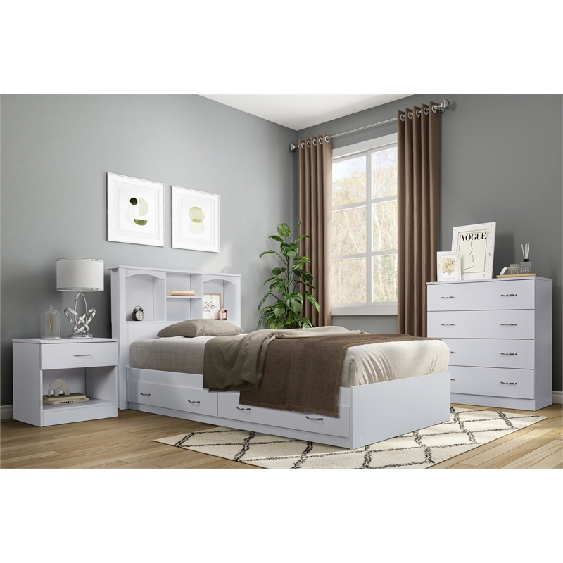 OS Home and Office Furniture Twin Sized White Bookcase Headboard