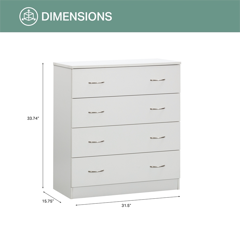 OS Home and Office Furniture Four Drawer Chest in White