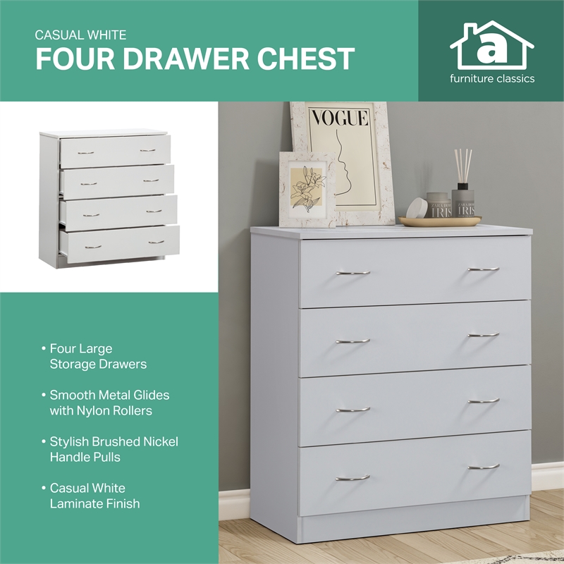 OS Home and Office Furniture Four Drawer Chest in White