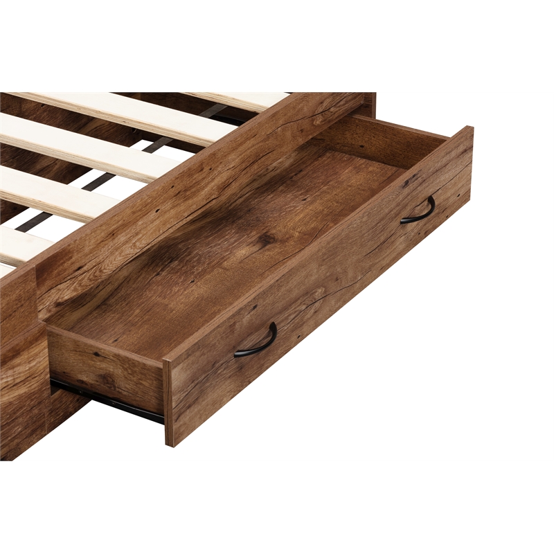 OS Home and Office Furniture Twin Sized Mountain Oak Mates Bed with Two Drawers