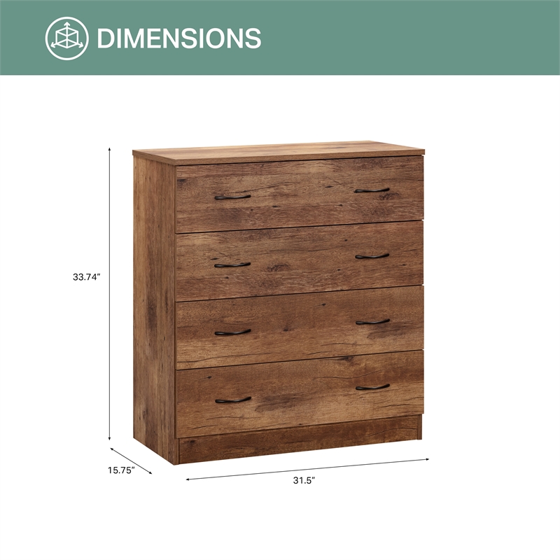 OS Home and Office Furniture Four Drawer Chest in Mountain Oak