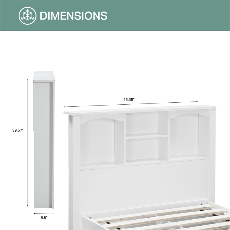 OS Home and Office Furniture Twin Size Bookcase Headboard and Platform Bed White