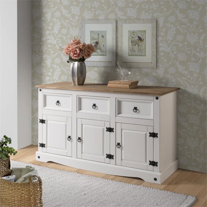 OS Home and Office Furniture Cottage Series Wood Buffet Sideboard in White