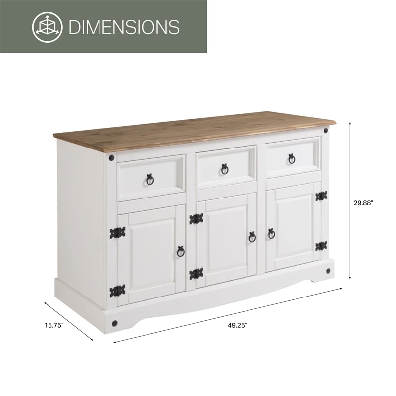 OS Home and Office Furniture Cottage Series Wood Buffet Sideboard in White