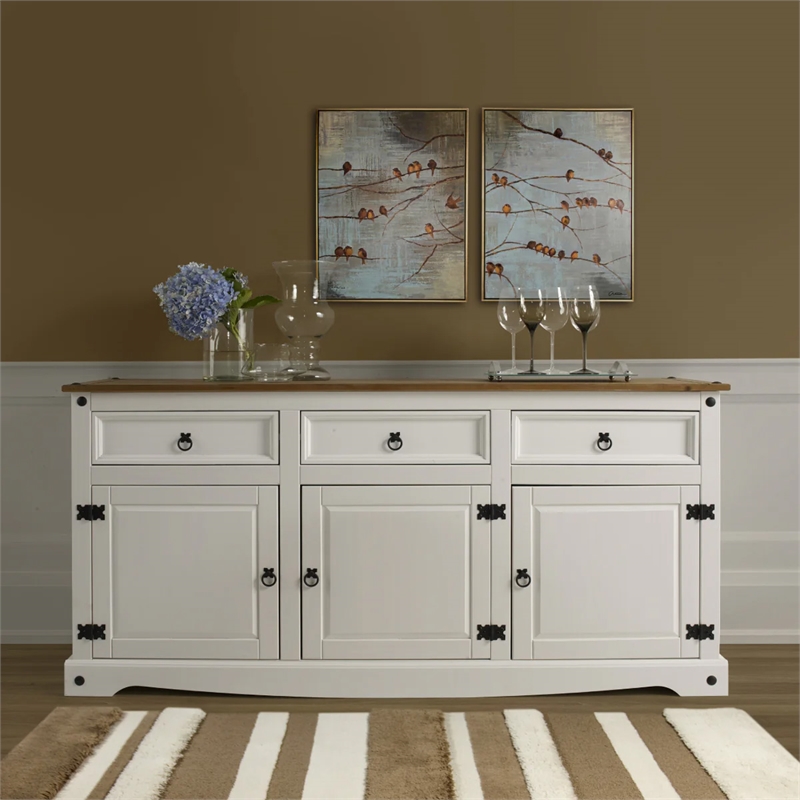 OS Home and Office Furniture Cottage Series Wood Buffet Sideboard in White